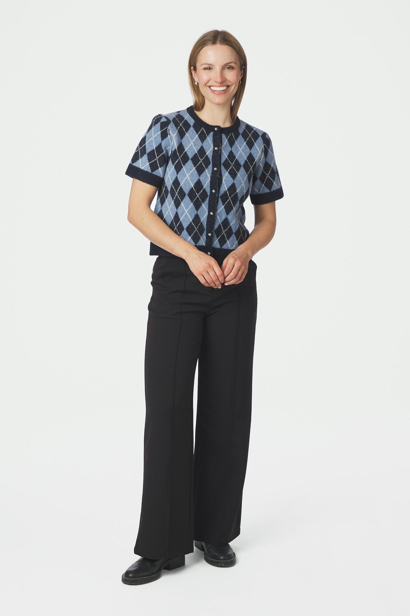 Allestar Check kortærmet cardigan - Navy